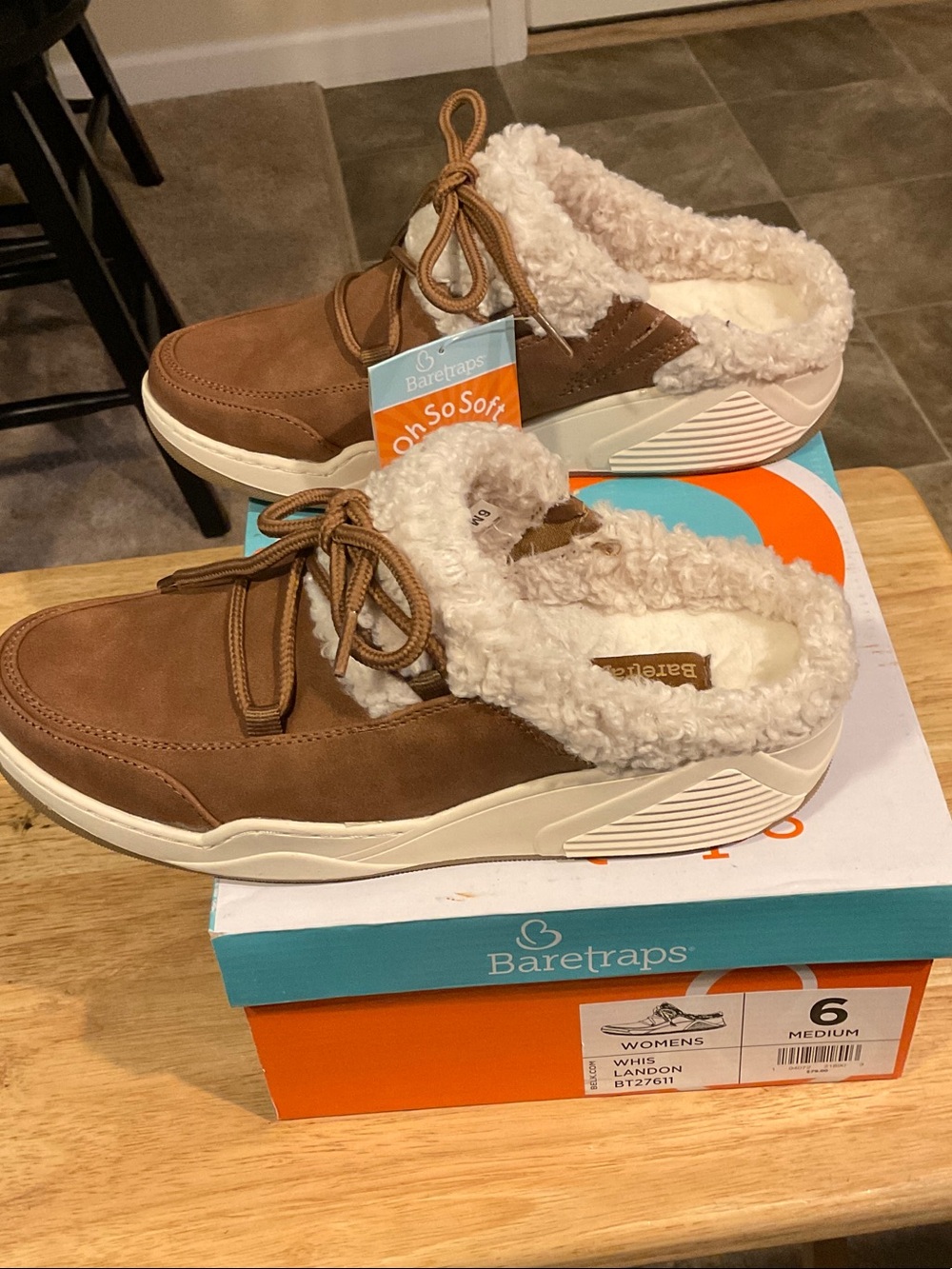 Baretraps Landon Casual Slip-In Suede/Sherpa Shoes Whiskey Size 6M NEW
